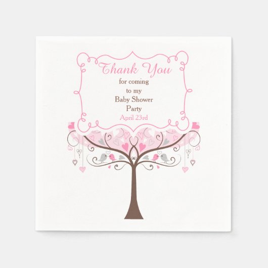 Roze Bloemvogel Baby shower Dank u Servet (Voorkant)