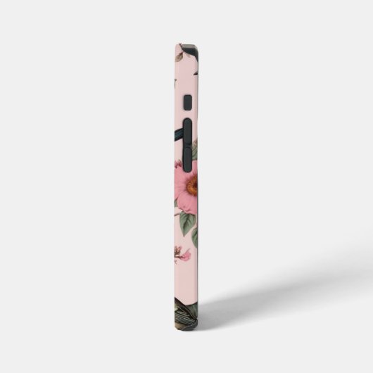  roze bloemvogels botanisch monogram iPhone hoesje (Linkerkant)