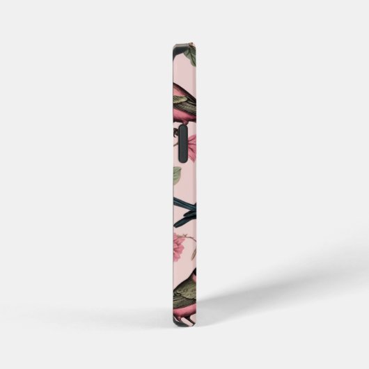  roze bloemvogels botanisch monogram iPhone hoesje (Rechterkant)