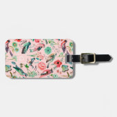  roze bloemvogels botanisch patroon bagagelabel (Voorkant horizontaal)