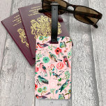 roze bloemvogels botanisch patroon bagagelabel<br><div class="desc">Bloemenvogels Botanische Patroon Monogram iPhone Case. Dit retro trendy design is voorzien van stijlvolle botanische bloemen en vogels. Personaliseer dit aangepaste ontwerp met uw eigen monogram initiaal. Origineel kunstwerk van Caroline Bonne Müller</div>
