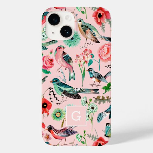 roze bloemvogels botanisch patroon Case-Mate iPhone case (Achterkant)