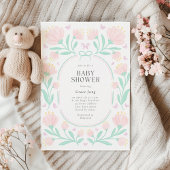 Roze bloemwaterverf meisje babyshower uitnodiging