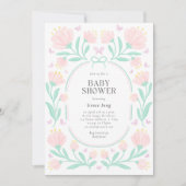 Roze bloemwaterverf meisje babyshower uitnodiging (Voorkant)