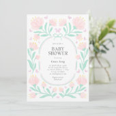Roze bloemwaterverf meisje babyshower uitnodiging (Staand voorkant)