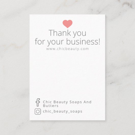 Roze Bloemzeep Steekproef Prijs Display Kaart Visitekaartje (Achterkant)