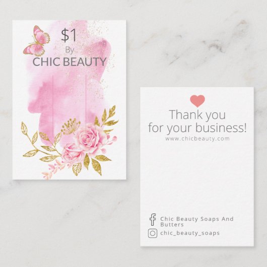 Roze Bloemzeep Steekproef Prijs Display Kaart Visitekaartje (Voorkant / Achterkant)