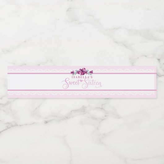 Roze Bloemzoet 16 Waterfles Etiket (Enkel label)