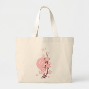 Roze bloesbloemen en botervliegen grote tote bag