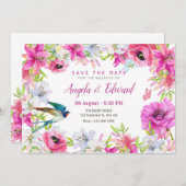 Roze bloesem artistieke bruiloft save the date (Voorkant / Achterkant)