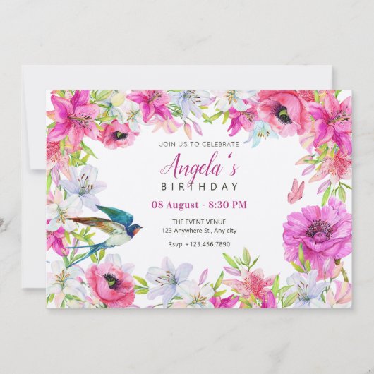 Roze bloesem artistieke verjaardag kaart (Voorkant)