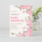 Roze bloesem baby shower kaart (Staand voorkant)