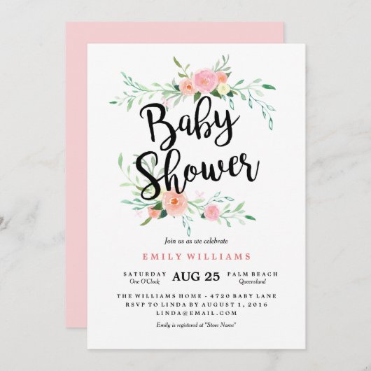Roze Bloesem Baby shower uitnodiging (Voorkant / Achterkant)