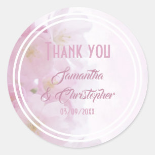 Roze bloesem bedankt ronde sticker