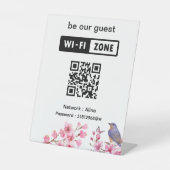Roze Bloesem Bloem Trouwen Gast Wifi Reclamebord Met Voetstuk (Voorkant)
