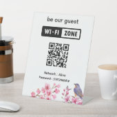 Roze Bloesem Bloem Trouwen Gast Wifi Reclamebord Met Voetstuk (Insitu)