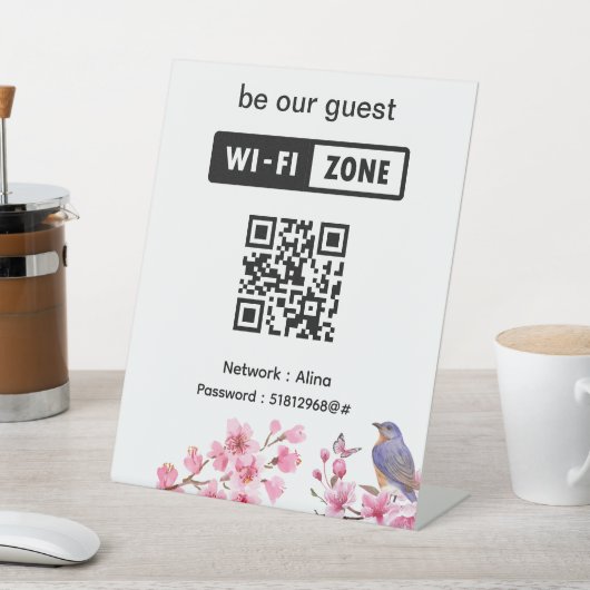 Roze Bloesem Bloem Trouwen Gast Wifi Reclamebord Met Voetstuk (Insitu)