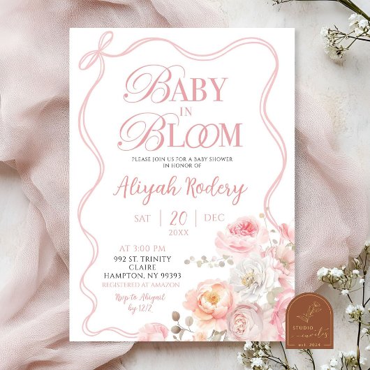 Roze Bloesem Bloemen Baby in Bloom Baby shower Kaart