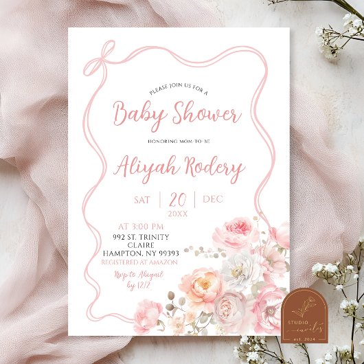 Roze Bloesem Bloemen Baby shower Kaart