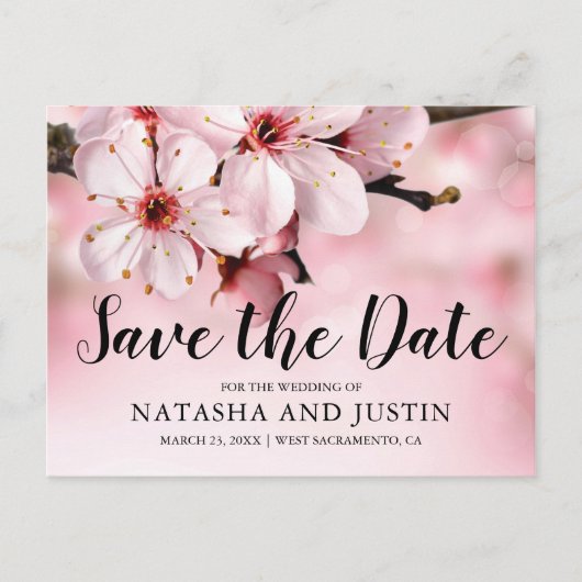 Roze Bloesem Bloemen Huwelijk Save the Date Briefkaart (Voorkant)