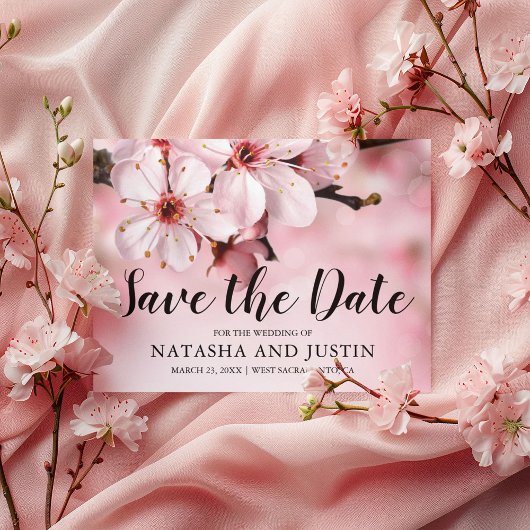 Roze Bloesem Bloemen Huwelijk Save the Date Briefkaart