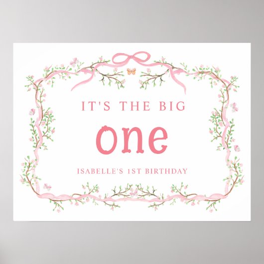 Roze Bloesem Bloemen Lijst 1e Verjaardag Poster (Voorkant)