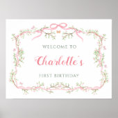 Roze Bloesem Bloemen Lijst 1e Verjaardag Welkom Poster (Voorkant)