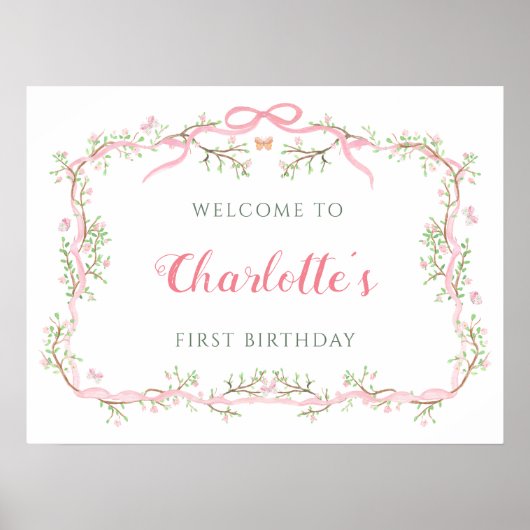 Roze Bloesem Bloemen Lijst 1e Verjaardag Welkom Poster (Voorkant)