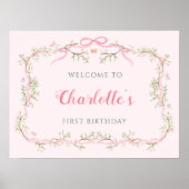 Roze Bloesem Bloemen Lijst 1e Verjaardag Welkom Poster (Voorkant)