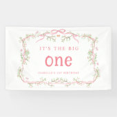 Roze Bloesem Bloemen Lijst 1e Verjaardagsfeest Spandoek (Horizontaal)