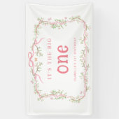 Roze Bloesem Bloemen Lijst 1e Verjaardagsfeest Spandoek (Verticaal)