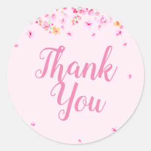 Roze Bloesem Bloemrijke Bruiloft Favoriet Bedankt Ronde Sticker