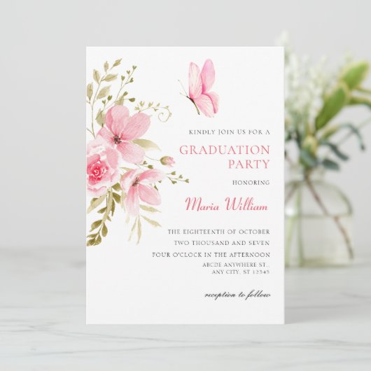 Roze Bloesem Bloesem afstuderen Kaart (Staand voorkant)