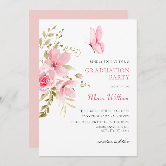 Roze Bloesem Bloesem afstuderen Kaart (Voorkant / Achterkant)