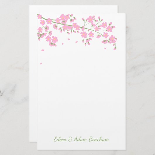 Roze bloesem Blossom Weddenschap Briefpapier (Voorkant / Achterkant)