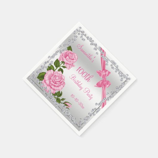 Roze Bloesem, Bogen & Diamanten 100e Servet (Hoek)