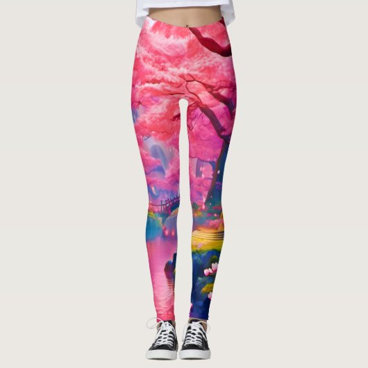 Roze Bloesem Bos Ontwerp Leggings (Voorkant)