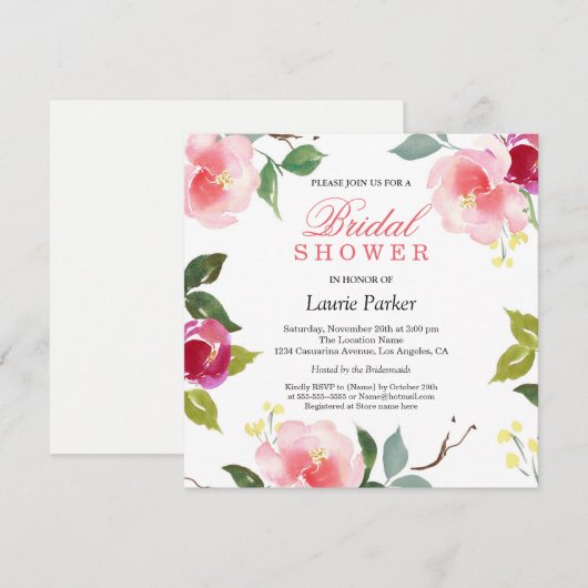 Roze bloesem Botanische bridal Showuitnodiging Kaart (Voorkant / Achterkant)