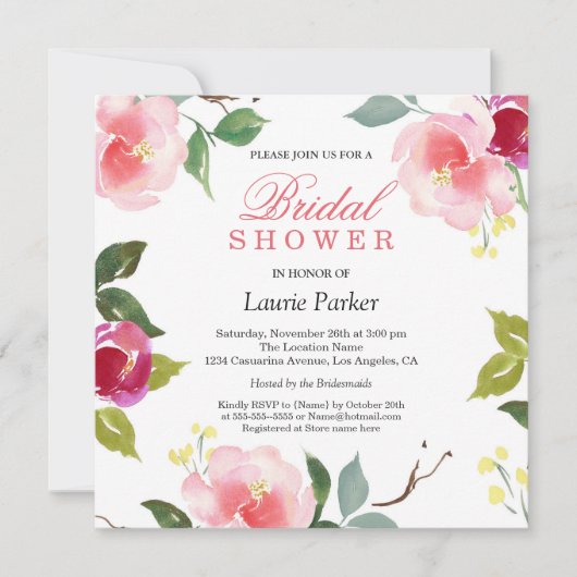 Roze bloesem Botanische bridal Showuitnodiging Kaart (Voorkant)