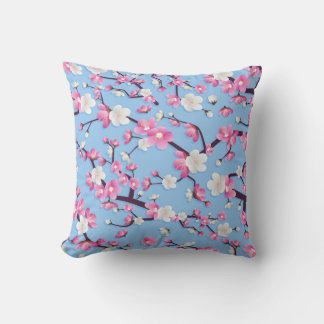 Roze Bloesem Branches op Sky Blue achtergrond Kussen