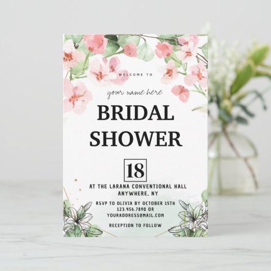 Roze Bloesem Bruidsuitnodiging Kaart (Staand voorkant)