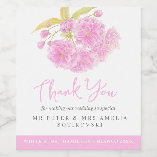 Roze bloesem bruiloft aangepaste wijnlabels wijn etiket (Enkel label)