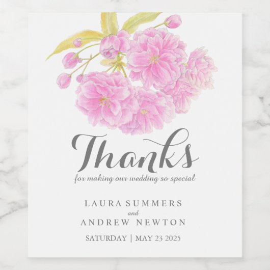 Roze bloesem bruiloft aangepaste wijnlabels wijn etiket (Enkel label)