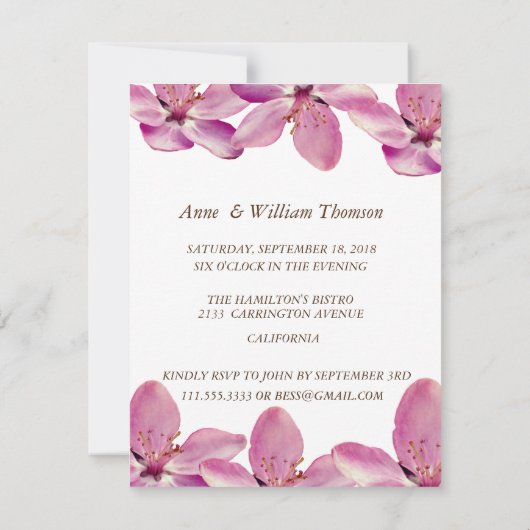 Roze bloesem Bruiloft Jubileum Uitnodigingen (Achterkant)