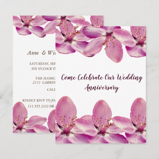 Roze bloesem Bruiloft Jubileum Uitnodigingen (Voorkant / Achterkant)