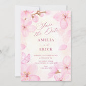 Roze bloesem bruiloft save the date (Voorkant)