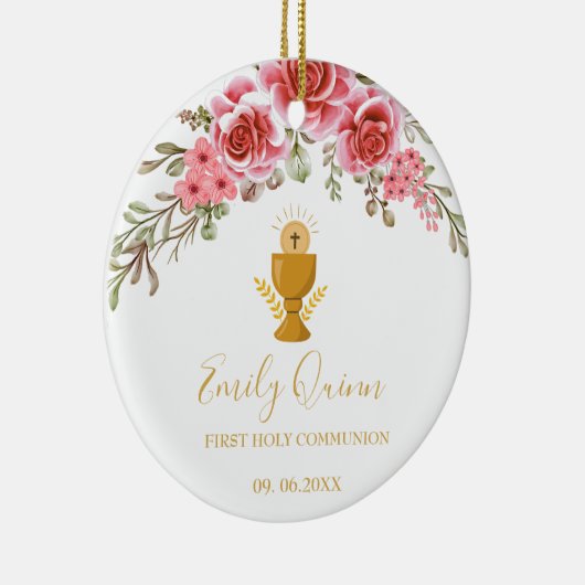 Roze Bloesem Communie Kelk Keepsake Ornament" Keramisch Ornament (Rechts)