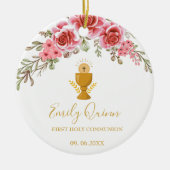 Roze Bloesem Communie Kelk Keepsake Ornament" Keramisch Ornament (Voorkant)