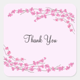Roze bloesem Dank je wel Vierkante Sticker