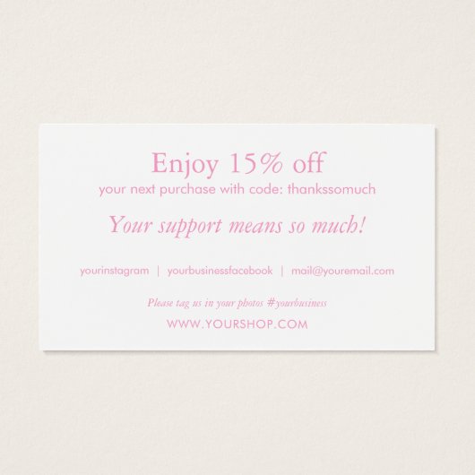 Roze bloesem Dank u voor het kopen Korting Kaart (Achterkant)